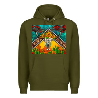 Army Green western sunflowers longhorn bull skull Premium Hoodie - Artiststas