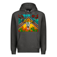 Charcoal Heather western sunflowers longhorn bull skull Premium Hoodie - Artiststas