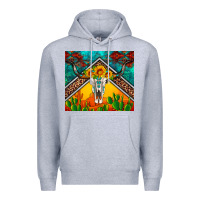 Heather Grey western sunflowers longhorn bull skull Premium Hoodie - Artiststas