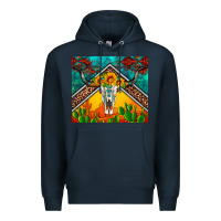 Navy western sunflowers longhorn bull skull Premium Hoodie - Artiststas