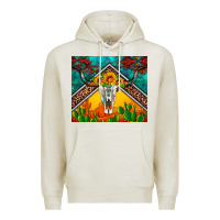 Oatmeal Heather western sunflowers longhorn bull skull Premium Hoodie - Artiststas