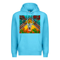 Ocean Blue western sunflowers longhorn bull skull Premium Hoodie - Artiststas