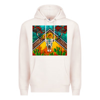 Pale Pink western sunflowers longhorn bull skull Premium Hoodie - Artiststas