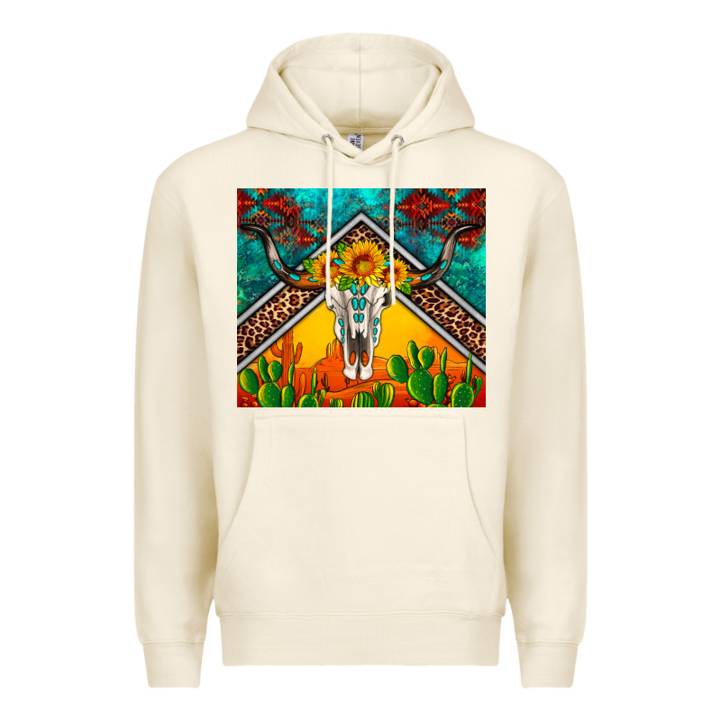 Western Sunflowers Longhorn Bull Skull Premium Hoodie by Artiststas | Teevron