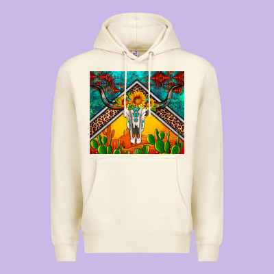 Western Sunflowers Longhorn Bull Skull Premium Hoodie Designed By Artiststas