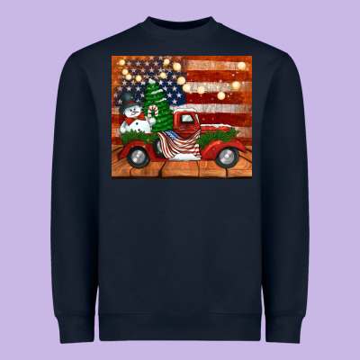 Christmas Truck With American Flag Heavyweight Sweatshirt Designed By Jasminsmagicworld