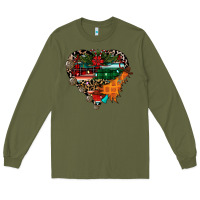 Army Green festive western christmas heart Long Sleeve Tee - CowhideDigitalArt