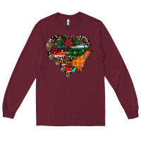 Burgundy festive western christmas heart Long Sleeve Tee - CowhideDigitalArt