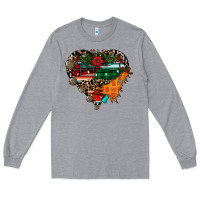 Heather Grey festive western christmas heart Long Sleeve Tee - CowhideDigitalArt