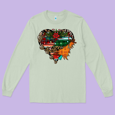 Festive Western Christmas Heart Long Sleeve Tee Designed By Cowhidedigitalart