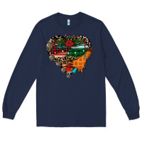 Navy festive western christmas heart Long Sleeve Tee - CowhideDigitalArt