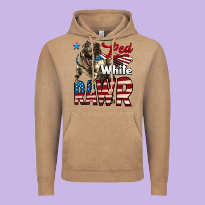 Red White Rawr Dinosaur T-rex Vintage Hoodie Designed By Lillyallendesigns