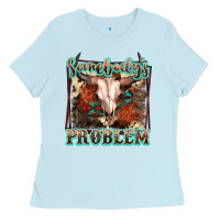 Baby Blue Somebody's Problem Bull Skull Ladies Tee - FaDigitalArtStudio