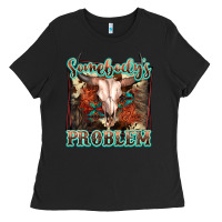 Black Somebody's Problem Bull Skull Ladies Tee - FaDigitalArtStudio