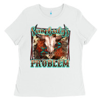 White Somebody's Problem Bull Skull Ladies Tee - FaDigitalArtStudio