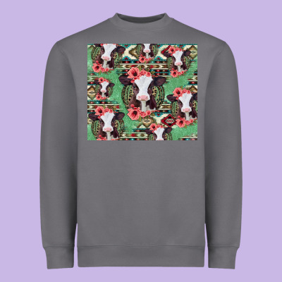 Baby Cow Floral Aztec Tumbler Heavyweight Sweatshirt Designed By Jasminsmagicworld