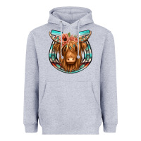 Heather Grey highland cow serape floral headband horseshoe Heavyweight Hoodie - Jasminsmagicworld