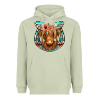 Matcha highland cow serape floral headband horseshoe Heavyweight Hoodie - Jasminsmagicworld