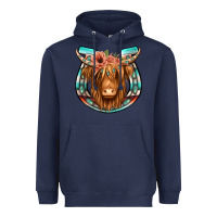 Navy highland cow serape floral headband horseshoe Heavyweight Hoodie - Jasminsmagicworld