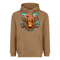 Highland Cow Serape Floral Headband Horseshoe Heavyweight Hoodie | Teevron