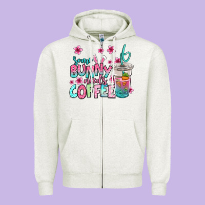 Some Bunny Needs Coffee Easter Zipper Hoodie Designed By Jasminsmagicworld