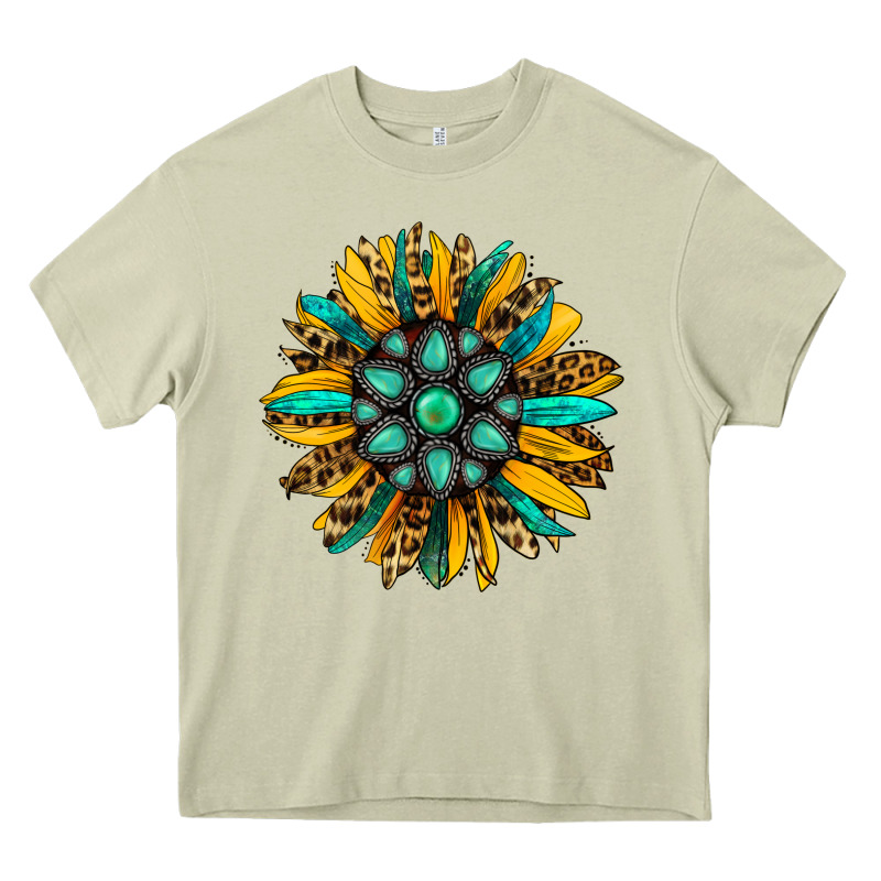 Turquoise Leopard Sunflower Heavy Core Tee by Jasminsmagicworld | Teevron