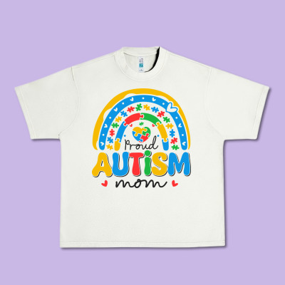 Proud Autism Mom Rainbow Urban Heavy Tee Designed By Cowhidedigitalart