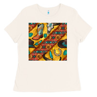 Bone western cowboy bull skull seamless pattern Ladies Tee - BundleAndBundleShop