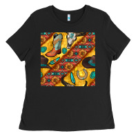 Black western cowboy bull skull seamless pattern Ladies Tee - BundleAndBundleShop
