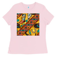 Bubblegum Pink western cowboy bull skull seamless pattern Ladies Tee - BundleAndBundleShop