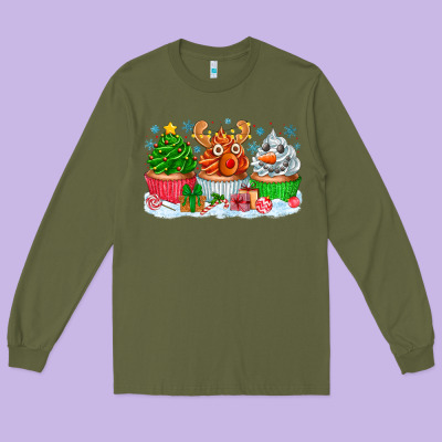 Festive Christmas Cupcakes Long Sleeve Tee Designed By Cowhidedigitalart