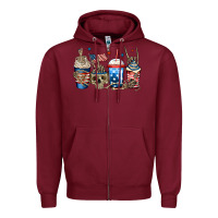 Burgundy 4th of july skeleton coffee cups Zipper Hoodie - Jasminsmagicworld