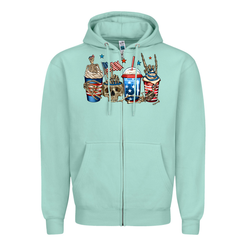 4th Of July Skeleton Coffee Cups Zipper Hoodie by Jasminsmagicworld | Teevron