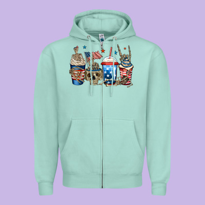 4th Of July Skeleton Coffee Cups Zipper Hoodie Designed By Jasminsmagicworld