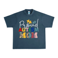 Midnight Navy Proud Autism Mom Leopard Pattern Design Autism Awa Urban Heavy Tee - CowhideDigitalArt