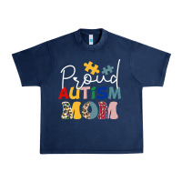 Navy Proud Autism Mom Leopard Pattern Design Autism Awa Urban Heavy Tee - CowhideDigitalArt