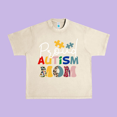 Proud Autism Mom Leopard Pattern Design Autism Awa Urban Heavy Tee Designed By Cowhidedigitalart