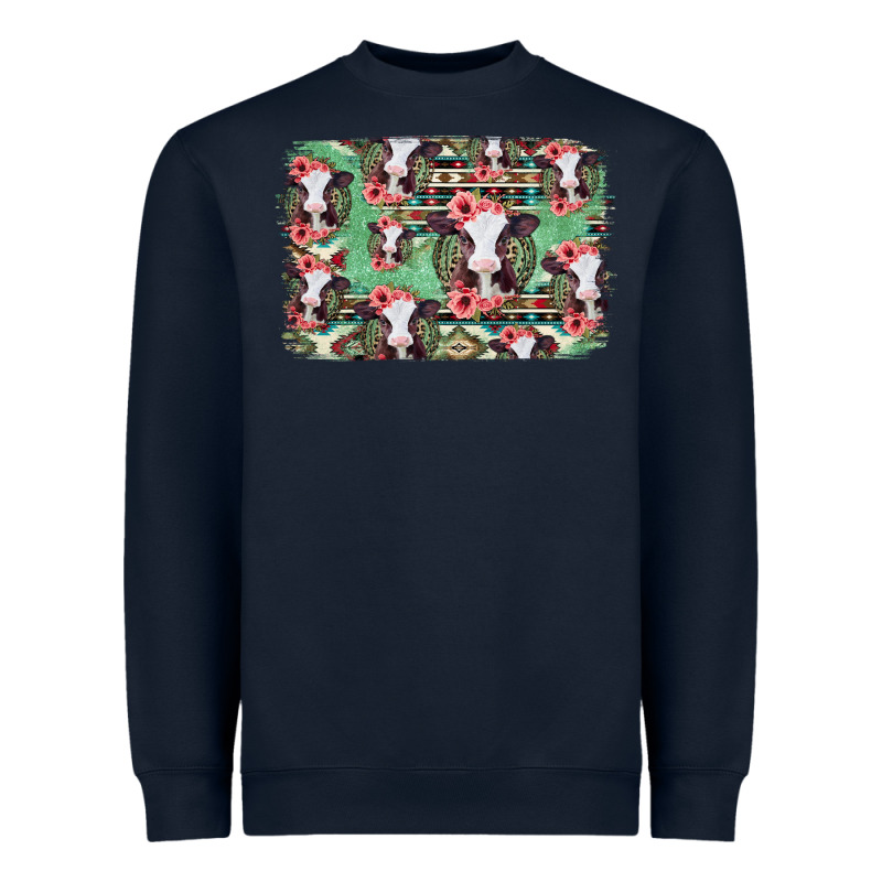 Baby Cow Floral Aztec Background Heavyweight Sweatshirt by Jasminsmagicworld | Teevron