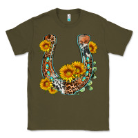 Army Green western leopard cowhide sunflowers horseshoe Classic Tee - OliviaCreatesArt