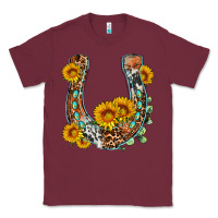 Burgundy western leopard cowhide sunflowers horseshoe Classic Tee - OliviaCreatesArt