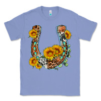 Colony Blue western leopard cowhide sunflowers horseshoe Classic Tee - OliviaCreatesArt
