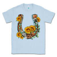 Dusty Blue western leopard cowhide sunflowers horseshoe Classic Tee - OliviaCreatesArt