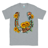 Heather Grey western leopard cowhide sunflowers horseshoe Classic Tee - OliviaCreatesArt