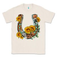 Natural western leopard cowhide sunflowers horseshoe Classic Tee - OliviaCreatesArt