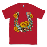 Red western leopard cowhide sunflowers horseshoe Classic Tee - OliviaCreatesArt