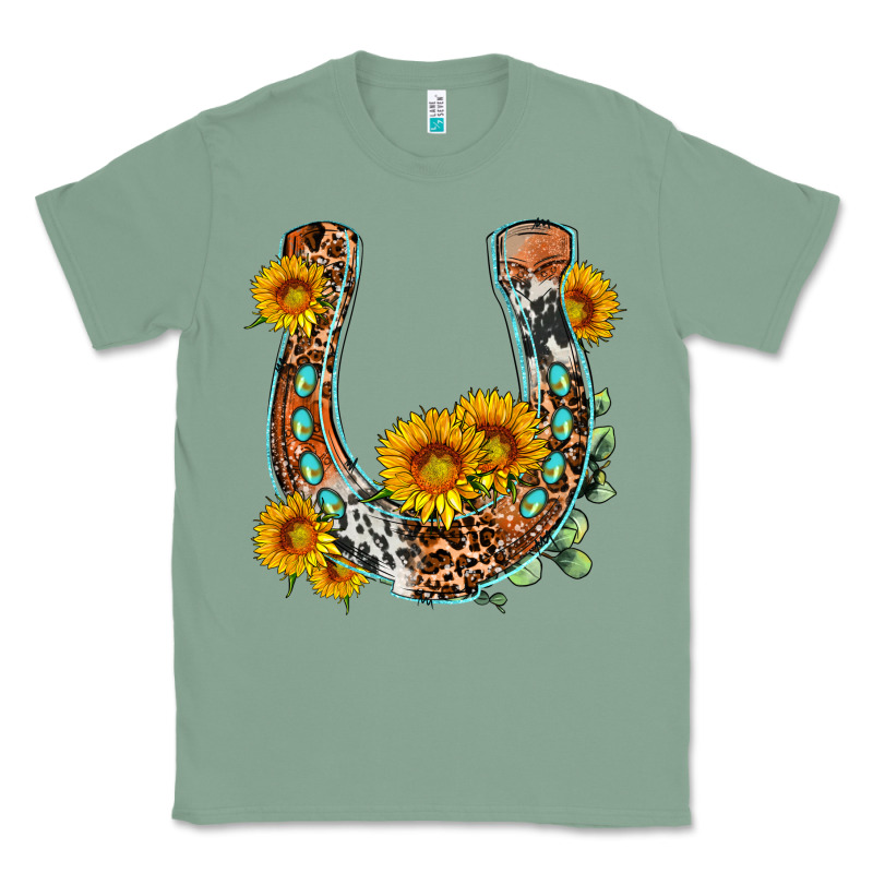 Western Leopard Cowhide Sunflowers Horseshoe Classic Tee by OliviaCreatesArt | Teevron