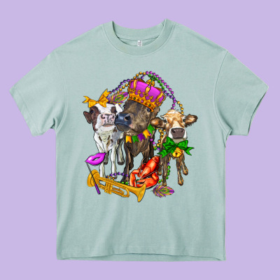 Little Cows And Mardi Gras Party Olivia Heavy Core Tee Designed By Oliviacreatesart