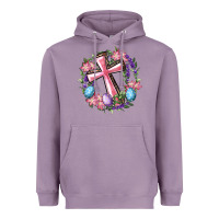 Lavender Cross With Floral Wreath And Easter Eggs Heavyweight Hoodie - RanaPortraitStore