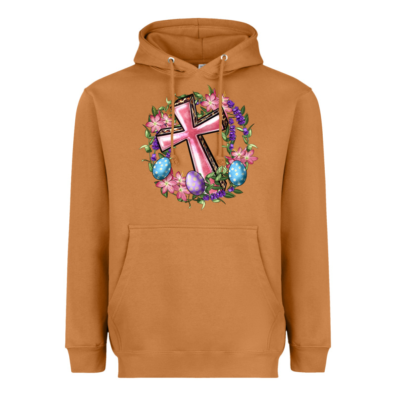 Cross With Floral Wreath And Easter Eggs Heavyweight Hoodie by RanaPortraitStore | Teevron