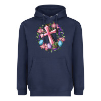 Navy Cross With Floral Wreath And Easter Eggs Heavyweight Hoodie - RanaPortraitStore